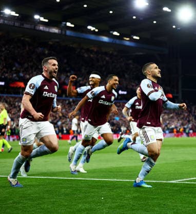 Emi Buendia of Aston Villa celebrates scoring a goal after making the score 2-0. Aston Villa v Nottingham Forest, UEFA Europa League, Semi Final, Second Leg, Football, Villa Park, Birmingham, UK - 07 May 2026Birmingham Villa Park United Kingdom EDITORIAL USE ONLY No use with unauthorised audio, video, data, fixture lists, club league logos or live services. Online in-match use limited to 120 images, no video emulation. No use in betting, games or single club league player publications. Copyright: xJamesxMarsh Shutterstockx 16861510cl