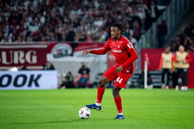 GER, Europa League, semi-final, SC Freiburg vs Sporting Braga 07 05 2026, Europa Park Stadion, Freiburg, GER, Europa League, semi-final, SC Freiburg vs Sporting Braga, in the picture Johan Manzambi SC Freiburg, 44 on the ball, nordphotoxGmbHx xMemmler nph00005