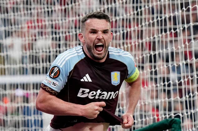 Birmingham, England, 7th May 2026. John McGinn of Aston Villa celebrates scoring their third goal during the Aston Villa vs Nottingham Forest UEFA Europa League semi final match 2nd leg match at Villa Park, Birmingham. Picture credit should read: Andrew Yates Sportimage EDITORIAL USE ONLY. No use with unauthorised audio, video, data, fixture lists, club league logos or live services. Online in-match use limited to 120 images, no video emulation. No use in betting, games or single club league player publications. SPI_087_AY_Villa_Forest SPI-4782-0087