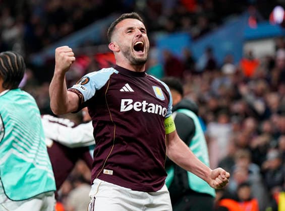 Birmingham, England, 7th May 2026. John McGinn of Aston Villa celebrates scoring their third goal during the Aston Villa vs Nottingham Forest UEFA Europa League semi final match 2nd leg match at Villa Park, Birmingham. Picture credit should read: Andrew Yates Sportimage EDITORIAL USE ONLY. No use with unauthorised audio, video, data, fixture lists, club league logos or live services. Online in-match use limited to 120 images, no video emulation. No use in betting, games or single club league player publications. SPI_098_AY_Villa_Forest SPI-4782-0098