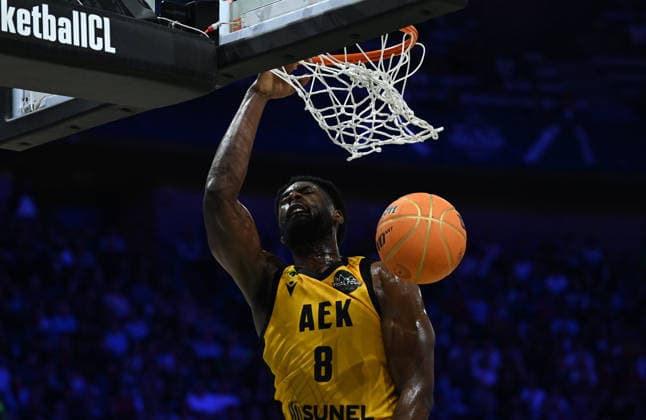 Unicaja v AEK BC - Basketball Champions League BADALONA, SPAIN - MAY 7: AEK BC player Keyshawn Feazell in action during the Basketball Champions League Final Four semi-final match against Unicaja at Palau Municipal d Esports de Badalona in Badalona, Spain, on May 7, 2026. Burak Akbulut Anadolu Badalona Spain. Editorial use only. Please get in touch for any other usage.  Copyright: x2026xAnadoluxBurakxAkbulutx