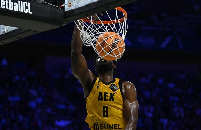 Unicaja v AEK BC - Basketball Champions League BADALONA, SPAIN - MAY 7: AEK BC player Keyshawn Feazell in action during the Basketball Champions League Final Four semi-final match against Unicaja at Palau Municipal d Esports de Badalona in Badalona, Spain, on May 7, 2026. Burak Akbulut Anadolu Badalona Spain. Editorial use only. Please get in touch for any other usage.  Copyright: x2026xAnadoluxBurakxAkbulutx