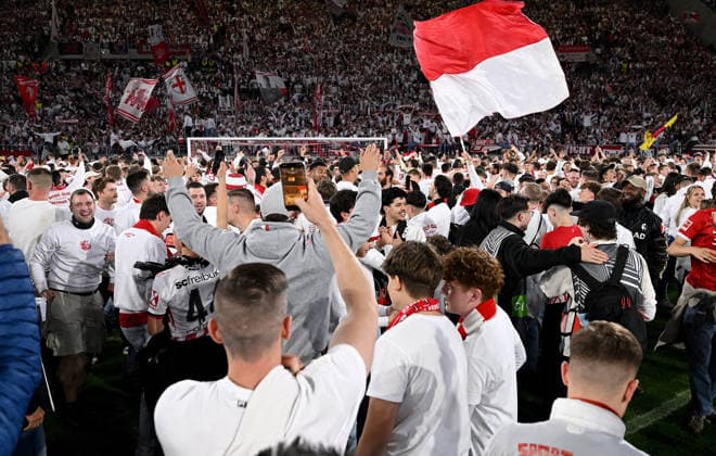 FOOTBALL EUROPA LEAGUE SEASON 2025 2026 Semi-final second leg 07 05 2026 SC Freiburg SC Braga SC Freiburg is in the final, the fans storm the pitch and celebrate on the pitch