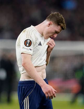 Birmingham, England, 7th May 2026. Dejected Elliot Anderson of Nottingham Forest during the Aston Villa vs Nottingham Forest UEFA Europa League semi final match 2nd leg match at Villa Park, Birmingham. Picture credit should read: Andrew Yates Sportimage EDITORIAL USE ONLY. No use with unauthorised audio, video, data, fixture lists, club league logos or live services. Online in-match use limited to 120 images, no video emulation. No use in betting, games or single club league player publications. SPI_105_AY_Villa_Forest SPI-4782-0105