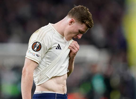 Birmingham, England, 7th May 2026. Dejected Elliot Anderson of Nottingham Forest during the Aston Villa vs Nottingham Forest UEFA Europa League semi final match 2nd leg match at Villa Park, Birmingham. Picture credit should read: Andrew Yates Sportimage EDITORIAL USE ONLY. No use with unauthorised audio, video, data, fixture lists, club league logos or live services. Online in-match use limited to 120 images, no video emulation. No use in betting, games or single club league player publications. SPI_108_AY_Villa_Forest SPI-4782-0108
