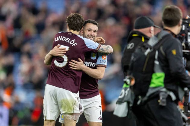 Aston Villa v Nottingham Forest, Europa League, Semi-Final Aston Villa midfielder John McGinn (7) and Aston Villa defender Pau Torres (14) celebrate win after the Europa League semi final second leg match between Aston Villa and Nottingham Forest at Villa Park, Birmingham, UK on 7 May 2026. Birmingham Villa Park West Midlands UK Editorial use only , Copyright: xManjitxNarotrax PSI-24205-0051