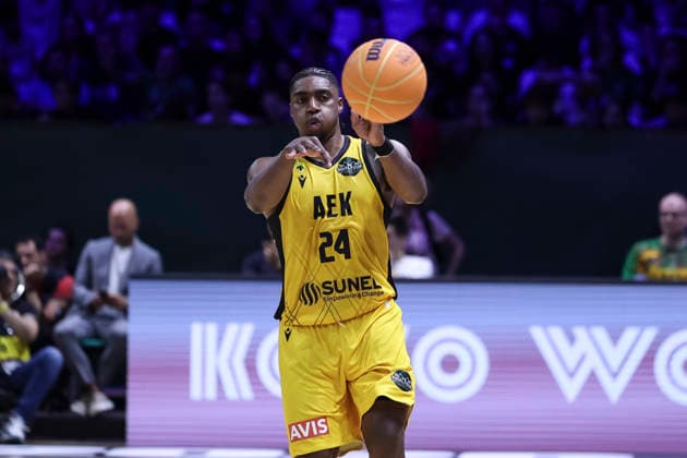 May 7, 2026, Badalona, Barcelona, Spain: Frank Bartley of AEK BC in action during the Final Four Basketball Champions League Semi Finals basketball match played between AEK BC and Unicaja at Palau Olimpic Badalona on May 07, 2026 in Badalona, Barcelona, Spain. Badalona Spain - ZUMAa181 20260507_zaa_a181_151 Copyright: xJavierxBorregox