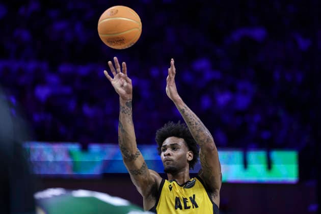 May 7, 2026, Badalona, Barcelona, Spain: Greg Brown III of AEK BC in action during the Final Four Basketball Champions League Semi Finals basketball match played between AEK BC and Unicaja at Palau Olimpic Badalona on May 07, 2026 in Badalona, Barcelona, Spain. Badalona Spain - ZUMAa181 20260507_zaa_a181_152 Copyright: xJavierxBorregox