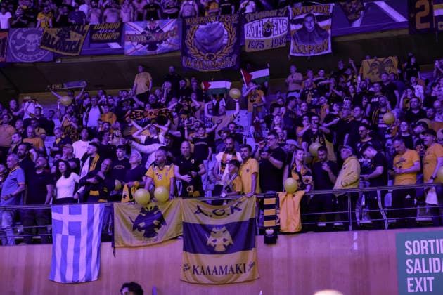 May 7, 2026, Badalona, Barcelona, Spain: Supporters of AEK BC during the Final Four Basketball Champions League Semi Finals basketball match played between AEK BC and Unicaja at Palau Olimpic Badalona on May 07, 2026 in Badalona, Barcelona, Spain. Badalona Spain - ZUMAa181 20260507_zaa_a181_154 Copyright: xJavierxBorregox
