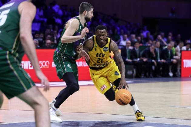 May 7, 2026, Badalona, Barcelona, Spain: James Nunnally of AEK BC in action during the Final Four Basketball Champions League Semi Finals basketball match played between AEK BC and Unicaja at Palau Olimpic Badalona on May 07, 2026 in Badalona, Barcelona, Spain. Badalona Spain - ZUMAa181 20260507_zaa_a181_166 Copyright: xJavierxBorregox