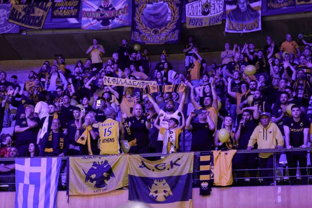 May 7, 2026, Badalona, Barcelona, Spain: Supporters of AEK BC during the Final Four Basketball Champions League Semi Finals basketball match played between AEK BC and Unicaja at Palau Olimpic Badalona on May 07, 2026 in Badalona, Barcelona, Spain. Badalona Spain - ZUMAa181 20260507_zaa_a181_180 Copyright: xJavierxBorregox