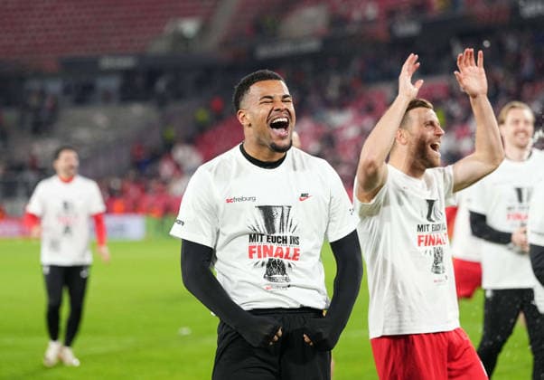 Noah Atubolu SC Freiburg celebrate during Freiburg and Braga, UEFA Europa League Semi final, Europa Park Stadion, Freiburg, Germany on May 7, 2026 Thor Wegner DeFodi Images Photo by DeFodi Images