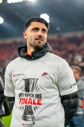 07 05 2026, xdaymx, Football UEFA Europa League, SC Freiburg Sporting Braga, Vincenzo Grifo cant believe that his team is in the final DFL DFB REGULATIONS PROHIBIT ANY USE OF PHOTOGRAPHS as IMAGE SEQUENCES and or QUASI VIDEO Freiburg