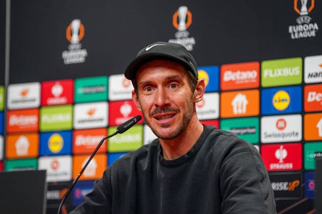 Germany Soccer Europa League 2025 2026, Semi-final SC Freiburg vs Sporting Braga Europa Park Stadion Freiburg Julian Schuster SC Freiburg, Coach Press conference, Media Copyright: xJOERANxSTEINSIEKx