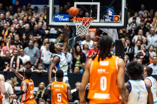 GER, easy Credit Basketball Bundesliga, Niners Chemnitz Frankfurt Skyliners 07 05 2026, Messe, Chemnitz, GER, easy Credit Basketball Bundesliga, Niners Chemnitz Frankfurt Skyliners Nahiem Alleyne Frankfurt Skyliners 4 Foto Alexander Trienitz Chemnitz Messe Sachsen Germany