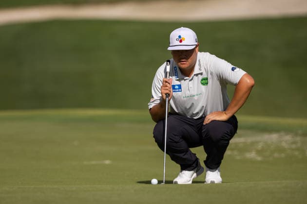 May 7, 2026: Sungjae Im checks his line on the first hole during the first round of the 2026 Truist Championship at Quail Hollow Club in Charlotte, NC. ( CSM) Charlotte United States - ZUMAc04_ 20260507_zma_c04_046 Copyright: xScottxKinserx