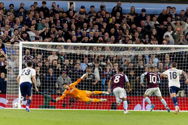 Aston Villa v Nottingham Forest, Europa League, Semi-Final GOAL scores 2-0 Aston Villa midfielder Emi Buendia (10) scores from penalty during the Europa League semi final second leg match between Aston Villa and Nottingham Forest at Villa Park, Birmingham, UK on 7 May 2026. Birmingham Villa Park West Midlands UK Editorial use only , Copyright: xManjitxNarotrax PSI-24205-0102