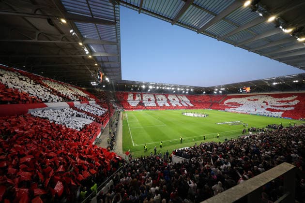 07 05 26 SC Freiburg SC Braga Germany, Freiburg, 07 05 2026, football, Europa League, season 2025 2026, semi-final, SC Freiburg SC Braga SC Freiburg fans choreography