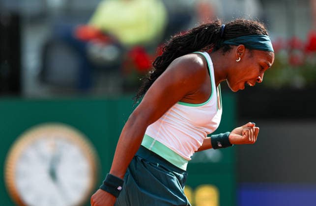 (260508) -- ROME, May 8, 2026 -- Coco Gauff celebrates a point during the women s singles second round match between Coco Gauff of the United States and Tereza Valentova of the Czech Republic at the WTA, Tennis Damen Italian Open in Rome, Italy, May 7, 2026. ) (SP)ITALY-ROME-TENNIS-WTA-ITALIAN OPEN-WOMEN S SINGLES WangxKaiyan 