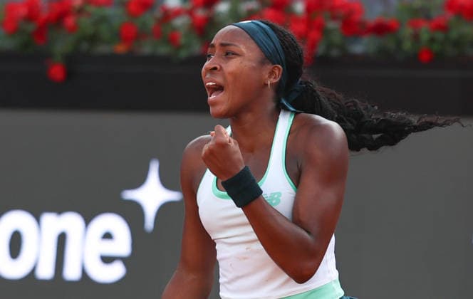 (260508) -- ROME, May 8, 2026 -- Coco Gauff celebrates a point during the women s singles second round match between Coco Gauff of the United States and Tereza Valentova of the Czech Republic at the WTA, Tennis Damen Italian Open in Rome, Italy, May 7, 2026. ) (SP)ITALY-ROME-TENNIS-WTA-ITALIAN OPEN-WOMEN S SINGLES WangxKaiyan 