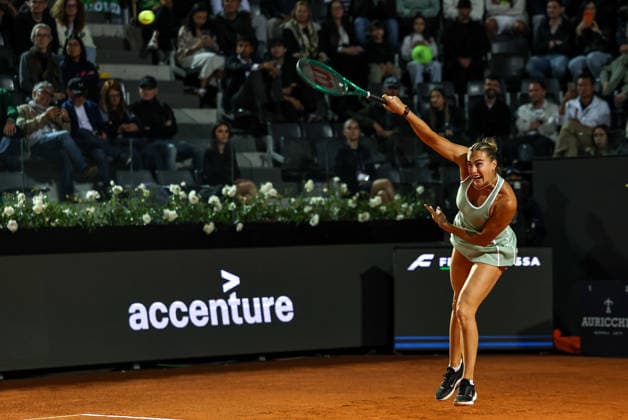 (260508) -- ROME, May 8, 2026 -- Aryna Sabalenka serves during the women s singles second round match between Aryna Sabalenka of Belarus and Barbora Krejcikova of the Czech Republic at the WTA, Tennis Damen Italian Open in Rome, Italy, May 7, 2026. ) (SP)ITALY-ROME-TENNIS-WTA-ITALIAN OPEN-WOMEN S SINGLES WangxKaiyan 