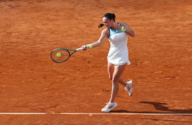 (260508) -- ROME, May 8, 2026 -- Tereza Valentova hits a return during the women s singles second round match between Coco Gauff of the United States and Tereza Valentova of the Czech Republic at the WTA, Tennis Damen Italian Open in Rome, Italy, May 7, 2026. ) (SP)ITALY-ROME-TENNIS-WTA-ITALIAN OPEN-WOMEN S SINGLES WangxKaiyan 