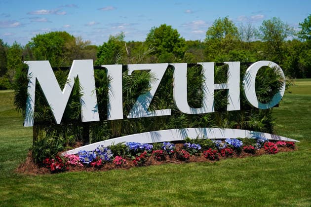 May 7, 2026, West Caldwell, New Jersey, USA: Mizuho signage seen on the 18th fairway during round 1 of the 2026 Mizuho Americas Open at Mountain Ridge Country Club. West Caldwell USA - ZUMAw109 20260507_fap_w109_037 Copyright: xDebbyxWongx