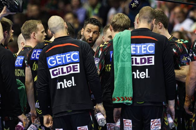 Coach Bennet Wiegert SC Magdeburg with his players Quarterfinals Handball Machineseeker Champions League Season 2025 2026 SC Magdeburg vs SC Pick Szeged at the GETEC Arena in Magdeburg Handball,Germany,07 05 2026