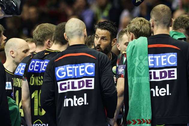 Coach Bennet Wiegert SC Magdeburg with his players Quarterfinals Handball Machineseeker Champions League Season 2025 2026 SC Magdeburg vs SC Pick Szeged at the GETEC Arena in Magdeburg Handball,Germany,07 05 2026