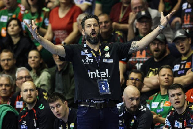 Coach Bennet Wiegert SC Magdeburg Quarterfinals Handball Machineseeker Champions League Season 2025 2026 SC Magdeburg vs SC Pick Szeged at the GETEC Arena in Magdeburg Handball,Germany,07 05 2026