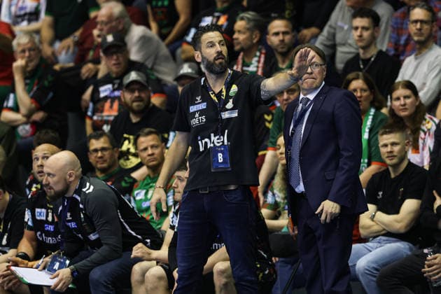 Coach Bennet Wiegert SC Magdeburg Quarterfinals Handball Machineseeker Champions League Season 2025 2026 SC Magdeburg vs SC Pick Szeged at the GETEC Arena in Magdeburg Handball,Germany,07 05 2026