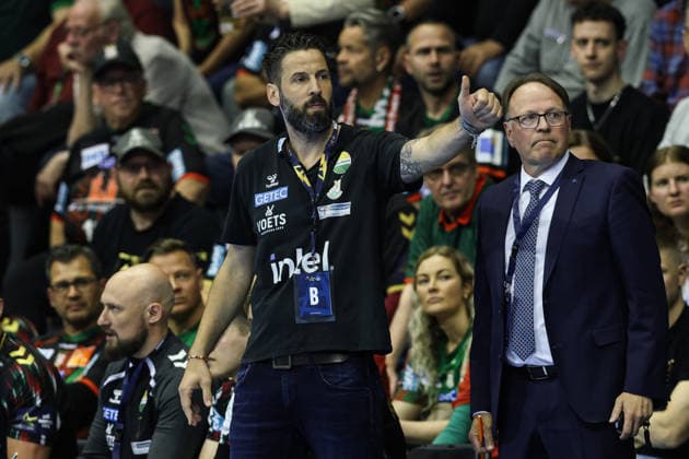 Coach Bennet Wiegert SC Magdeburg Quarterfinals Handball Machineseeker Champions League Season 2025 2026 SC Magdeburg vs SC Pick Szeged at the GETEC Arena in Magdeburg Handball,Germany,07 05 2026