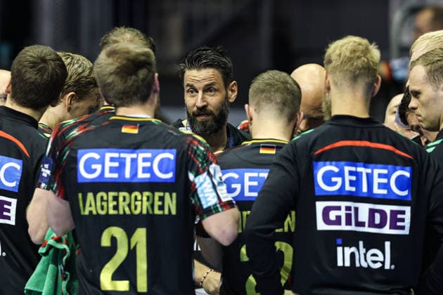 Coach Bennet Wiegert SC Magdeburg with his players Quarterfinals Handball Machineseeker Champions League Season 2025 2026 SC Magdeburg vs SC Pick Szeged at the GETEC Arena in Magdeburg Handball,Germany,07 05 2026