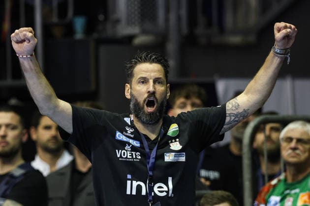 Coach Bennet Wiegert SC Magdeburg Quarterfinals Handball Machineseeker Champions League Season 2025 2026 SC Magdeburg vs SC Pick Szeged at the GETEC Arena in Magdeburg Handball,Germany,07 05 2026