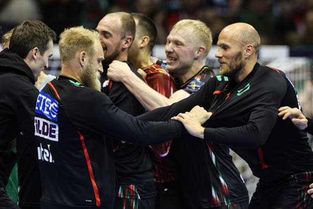 f l Matthias Musche SC Magdeburg,6 , Magnus Saugstrup SC Magdeburg,23 , Tim Hornke SC Magdeburg,17 Quarterfinals Handball Machineseeker Champions League Season 2025 2026 SC Magdeburg vs SC Pick Szeged at the GETEC Arena in Magdeburg Action,Handball,Germany,07 05 2026