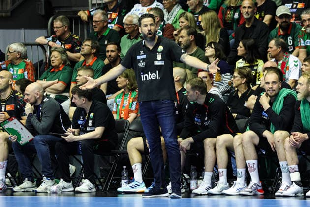 Coach Bennet Wiegert SC Magdeburg Quarterfinals Handball Machineseeker Champions League Season 2025 2026 SC Magdeburg vs SC Pick Szeged at the GETEC Arena in Magdeburg Handball,Germany,07 05 2026