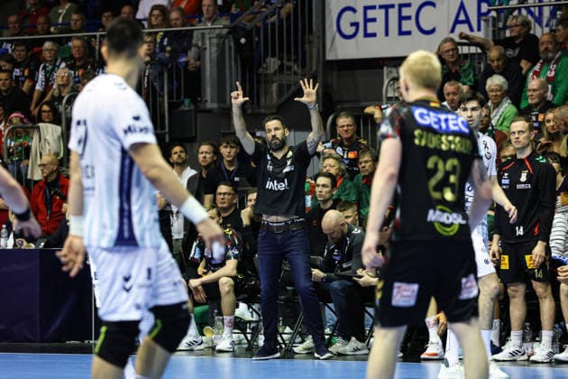 Coach Bennet Wiegert SC Magdeburg Quarterfinals Handball Machineseeker Champions League Season 2025 2026 SC Magdeburg vs SC Pick Szeged at the GETEC Arena in Magdeburg Handball,Germany,07 05 2026