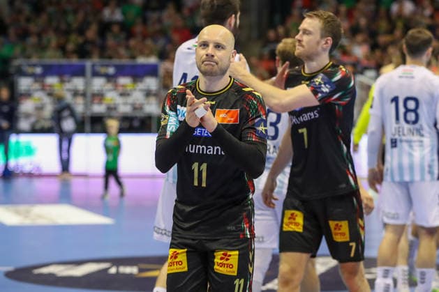 07 05 2026, xgox, Handball EHF Champions League 1 4 Final SC Magdeburg Pick Szeged v l Daniel Pettersson Magdeburg, 11 Cheering about the victory, cheering after the end of the game Magdeburg