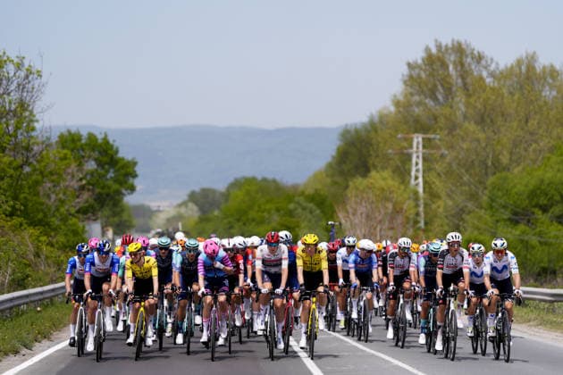 The pack rides cycles during Stage 1 of the Giro d™Italia, from Nessebar to Burgas, Bulgaria, Friday, May 8, 2026.  Copyright: xFabioxFerrari LaPressex