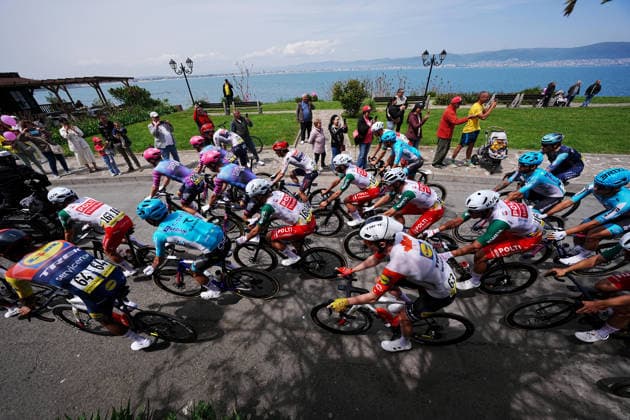 The pack rides cycles during Stage 1 of the Giro d™Italia, from Nessebar to Burgas, Bulgaria, Friday, May 8, 2026.  Copyright: xGianxMattiaxD Alberto LaPressex