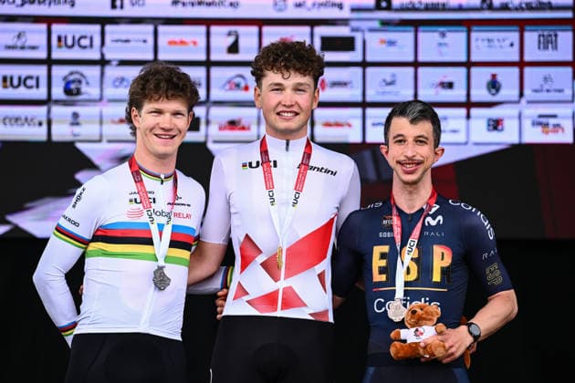UCI Para Cycling Road World Cup: Round 3 Picture by Olly Hassell SWpix.com - 08 05 2026 - Cycling - UCI Para Cycling Road World Cup: Round 3 - Pescara, Abruzzo, Italy - Men C3 Individual Time Trial (ITT) Podium - Louis Hubert (France) receives the Gold Medal, Alexandre Hayward (Canada) receives the Silver Medal and Juan Alberto Jimenez Gutierrez (Spain) receives the Bronze Medal Copyright: x xSWpix.comx(t axPhotographyxHubxLtd)xOllyxHassell SWpix.comx SWP-3030-13930