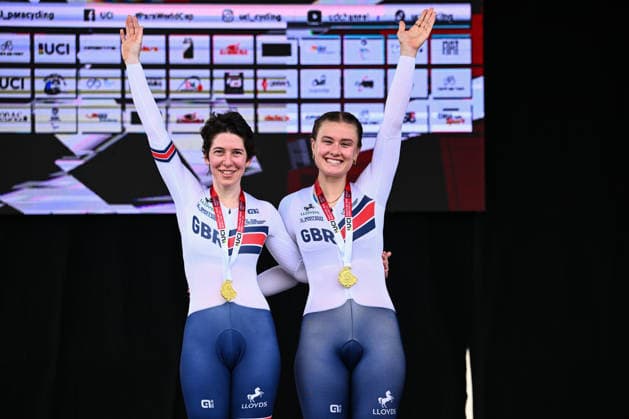 UCI Para Cycling Road World Cup: Round 3 Picture by Olly Hassell SWpix.com - 08 05 2026 - Cycling - UCI Para Cycling Road World Cup: Round 3 - Pescara, Abruzzo, Italy - Women B Individual Time Trial (ITT) Podium - Sophie Unwin piloted by Jenny Holl (Great Britain) receives the Gold Medal Copyright: x xSWpix.comx(t axPhotographyxHubxLtd)xOllyxHassell SWpix.comx SWP-3030-13932