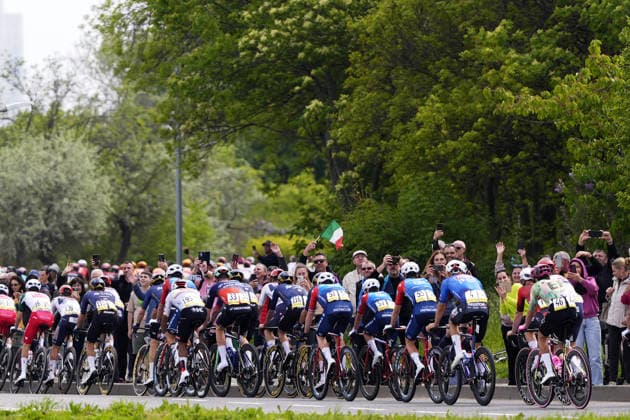 The pack rides cycles during Stage 1 of the Giro d™Italia, from Nessebar to Burgas, Bulgaria, Friday, May 8, 2026.  Copyright: xFabioxFerrari LaPressex