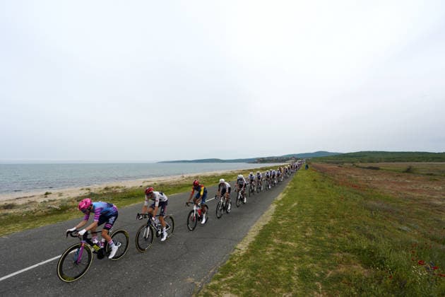 The pack rides cycles during Stage 1 of the Giro d™Italia, from Nessebar to Burgas, Bulgaria, Friday, May 8, 2026.  Copyright: xFabioxFerrari LaPressex