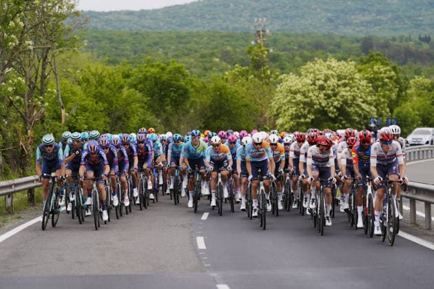 The pack rides cycles during Stage 1 of the Giro d™Italia, from Nessebar to Burgas, Bulgaria, Friday, May 8, 2026.  Copyright: xFabioxFerrari LaPressex
