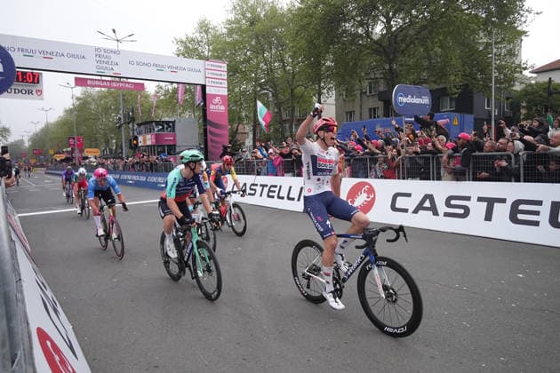 Stage Winner: Frenchman Paul Magnier of Soudal Quick-Step during Stage 1 of the Giro d™Italia, from Nessebar to Burgas, Bulgaria, Friday, May 8, 2026.  Copyright: xGianxMattiaxD Alberto LaPressex