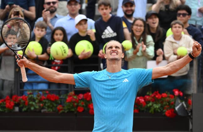 May 8, 2026, Rome: Alexander Zverev of Germany celebrates after winning his men s singles second round match against Daniel Altmaier of Germany (not pictured) at the Italian Open tennis tournament in Rome, Italy, 08 May 2026. ANSA ETTORE FERRARI Italian Open Tennis Tournament  - ZUMAa110 20260508_zaf_a110_099 Copyright: xEttorexFerrarix