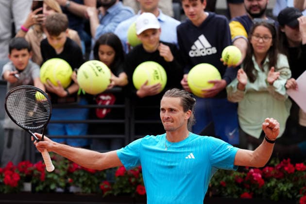Alexander Zverev of Germany at the end of the match against Daniel Altmaier of Germany at the Internazionali BNL d Italia 2026 tennis tournament at Foro Italico in Rome (Italy) on May, 8, 2026. AntoniettaxBaldassarre