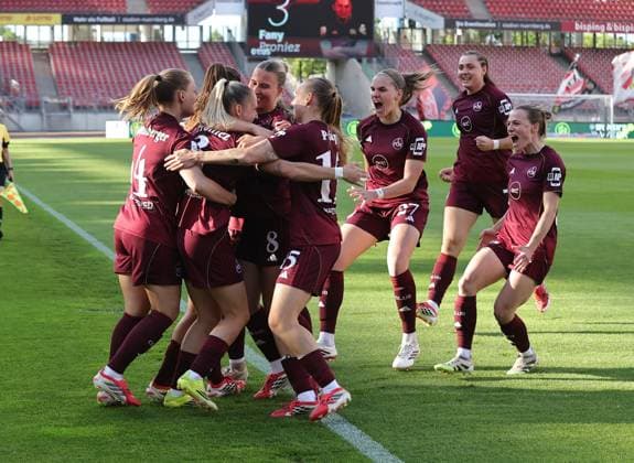 08 05 2026 Soccer season 2025 2026 1 Women Soccer Bundesliga 25 Matchday 1 FC Nuremberg FCN Club SGS Essen Sportfoto Zink DaMa xdaxmax cheering joy goal celebration after goal to 1 0 Fany Proniez 3, 1 FC Nuremberg FCN and team team cheers happy goal scorer Fany Proniez 3, 1 FC Nuremberg FCN