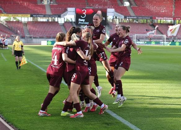 08 05 2026 Soccer season 2025 2026 1 Women Soccer Bundesliga 25 Matchday 1 FC Nuremberg FCN Club SGS Essen Sportfoto Zink DaMa xdaxmax cheering joy goal celebration after goal to 1 0 Fany Proniez 3, 1 FC Nuremberg FCN and team team cheers happy goal scorer Fany Proniez 3, 1 FC Nuremberg FCN